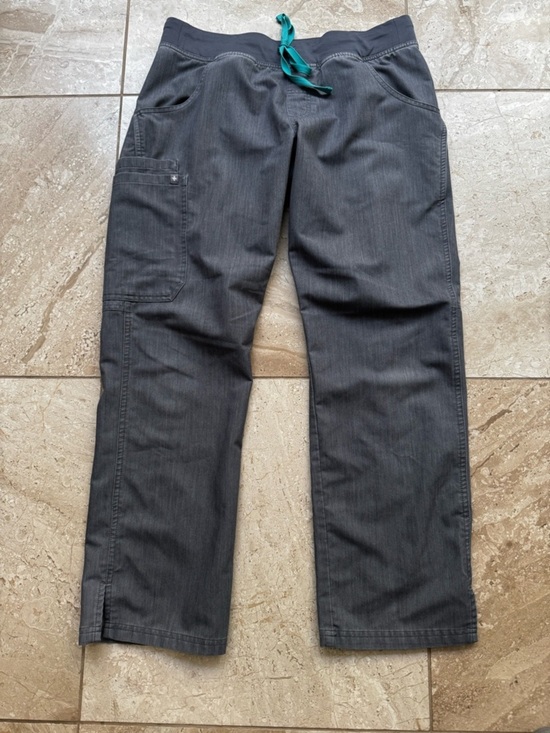 Figs Pants - Figs Gray Drawstring Utility Pants - Teal Accent size m/p scrubs track pants